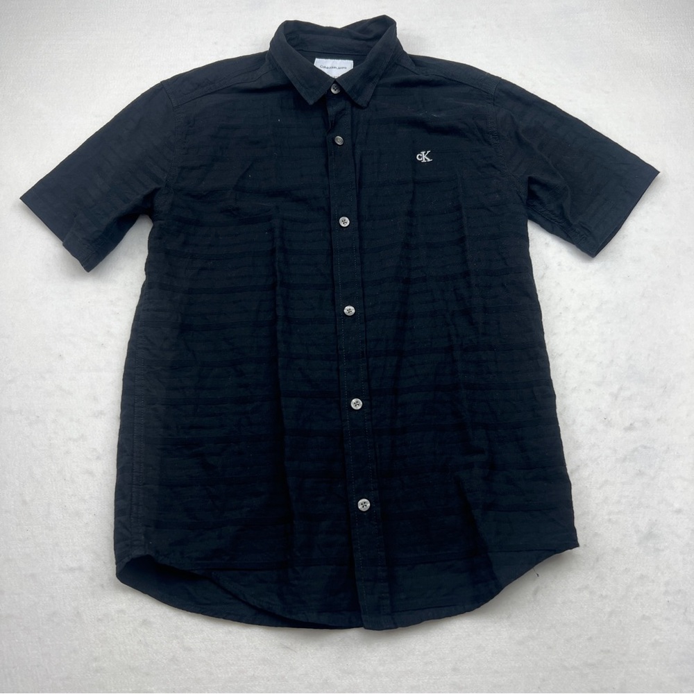 Calvin Klein Jeans Boys Button Down Shirt Black Youth L 14 16 Cotton